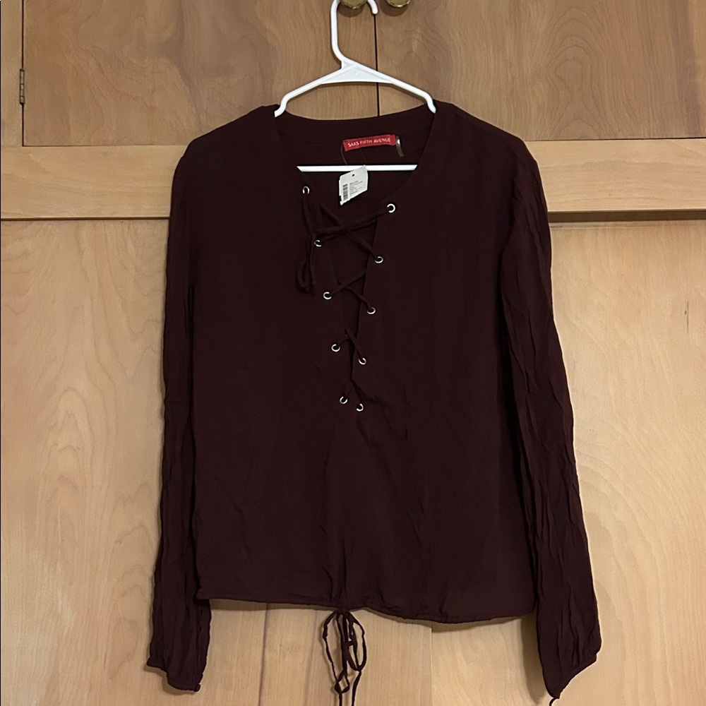 Saks Fifth Avenue Dark Purple Lace-Up Women's Top